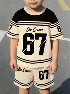 Teen Boy Football #7 Print Short Sleeve Round Neck T-Shirt and Shorts Set, Summer Outdoor Sports Casual Wear, Back to School, Sportswear Set