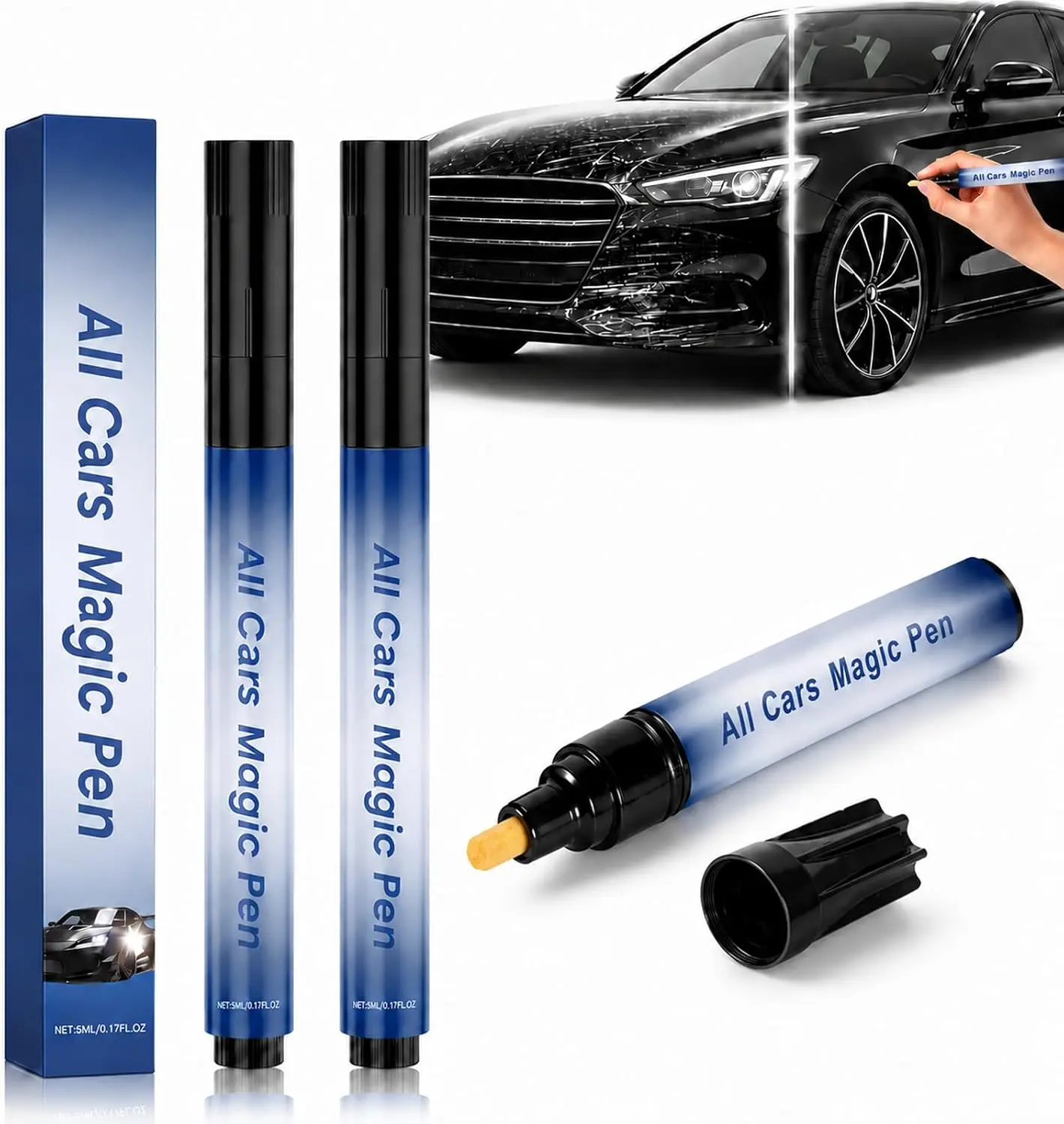 Car Scratch Remover Pen, Magic Car Scratch Removal Pen for All Car Colors, Scratch Repair Pen, Easy DIY Paint Repair Kit, Quick Fix for Wear Swirl Marks And Scuffs, Long-Lasting Weather-Resistant, Auto Must Have Essentials Accessories