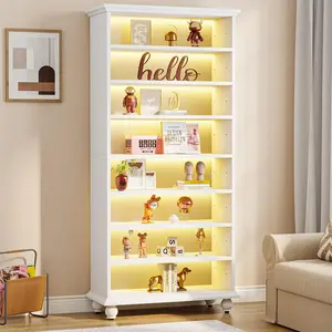 Tribesigns 69-Inch Tall Bookcase with LED Lighting, Modern 9-Tier Freestanding Bookshelf with Solid Wood Legs