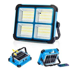Qawtor Solar Rechargeable LED Work Light, 288 Super Bright 5730 Beads Floodlight with USB & Type-C Charging, 5 Lighting Modes, Waterproof IP66 Portable Lamp for Camping, Fishing, Emergency & Outdoor Use, Summervibes, Fathersdaygift