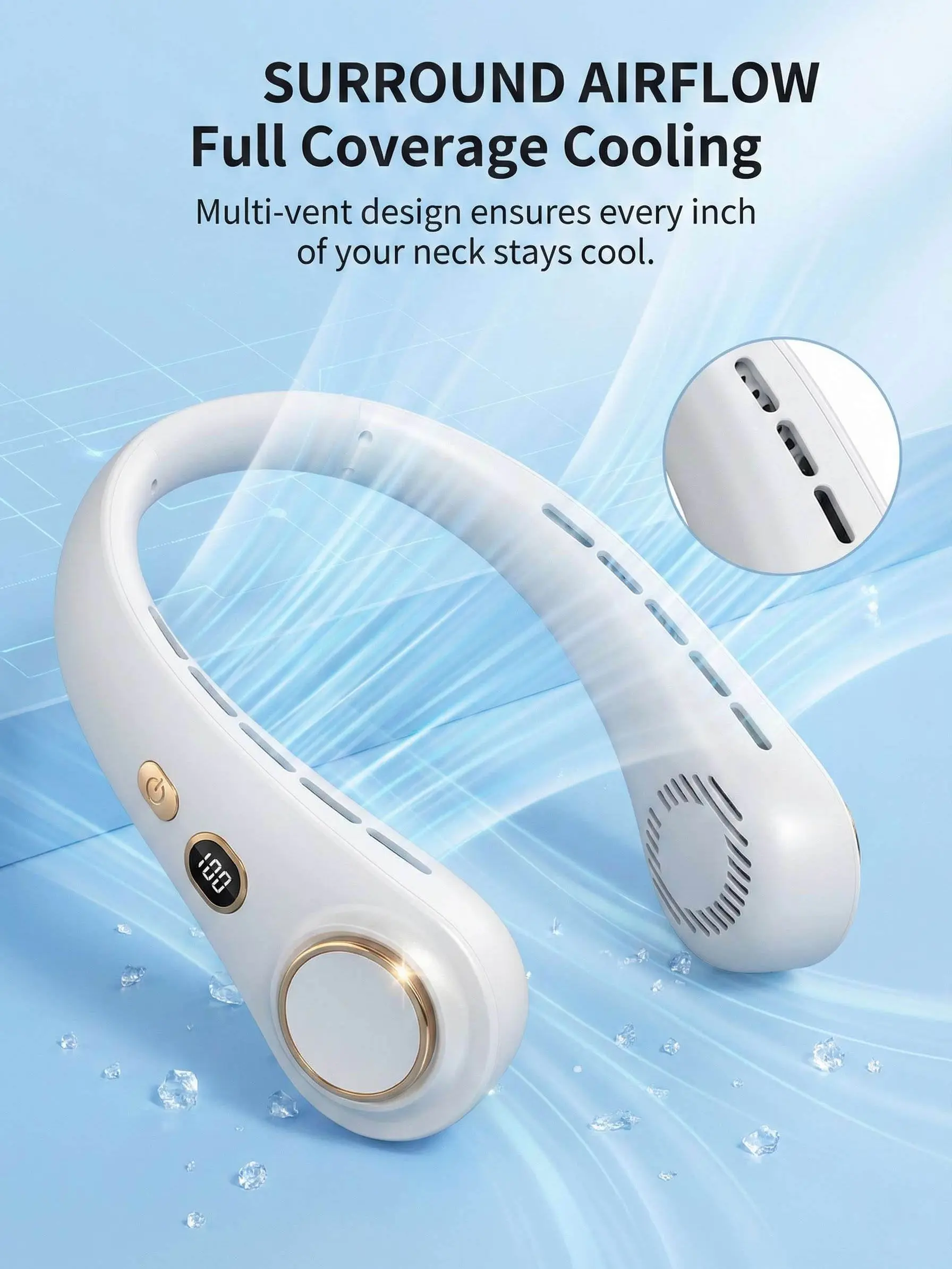 Portable neck Fan, Hanging neck Fan, Portable USB Fan, Outdoor Fan, Mini Fan, Wearable Personal Fan, 3-speed adjustable USB neck Fan, summer must-have, home, office, outdoor, beach and travel