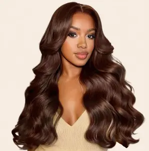 [28'' only $95] 13x6 Full Lace Front Wig 200% Density Chestnut Brown Body Wave 100% Human Hair Pre Bleached Knots Bouncy Curl Reddish Brown