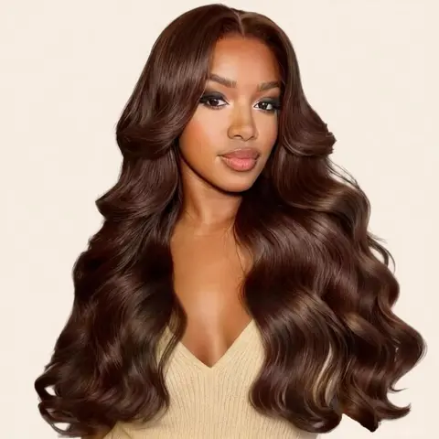 [28'' only $93.99] 13x6 Full Lace Front Wig 200% Density Chestnut Brown Body Wave 100% Human Hair Pre Bleached Knots Bouncy Curl Reddish Brown