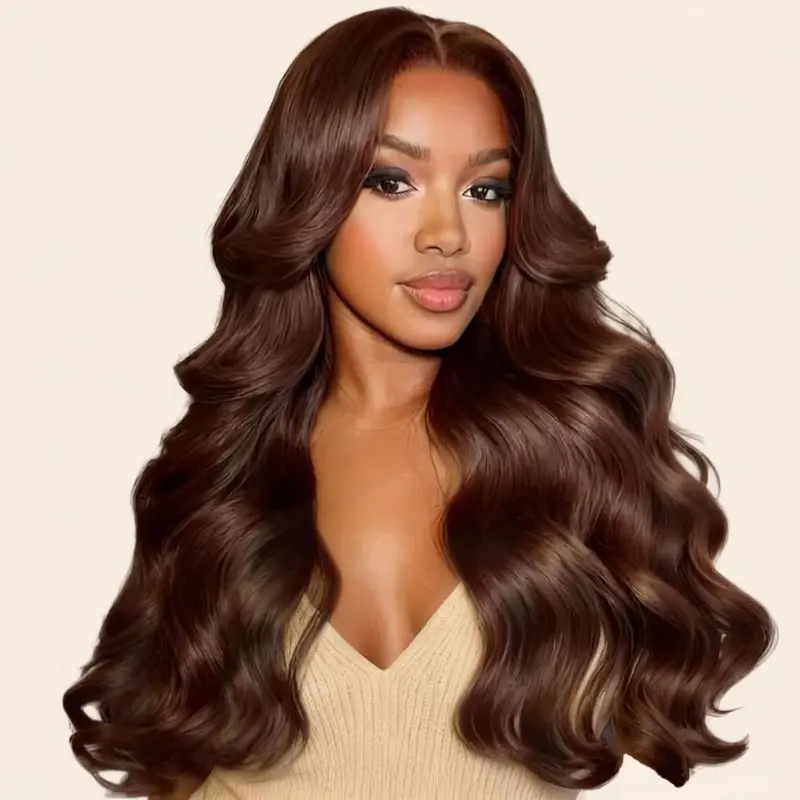 [28'' only $93.99] 13x6 Full Lace Front Wig 200% Density Chestnut Brown Body Wave 100% Human Hair Pre Bleached Knots Bouncy Curl Reddish Brown