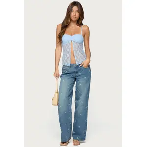 Edna Embroidered Floral Low Rise Baggy Jeans