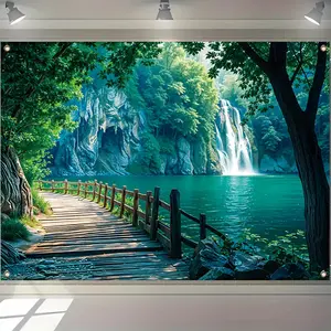 Forest & Lake Pattern Backdrop, 1 Count Summer Landscape Pattern Backdrop, Wall Hanging Decor for Home Living Room Bedroom Office, Home Decor Supplies, Tapestry, Wall Tapestries