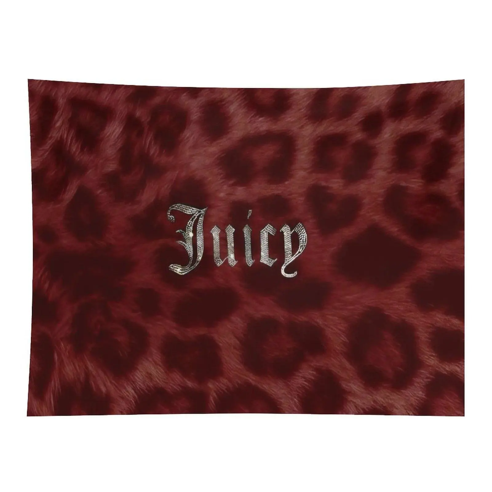 Burgundy Red Leopard Fur Juicy Rhinestone Gothic Cursive Wall Tapestry Wall Hanging, Y2K Luxury Furry Aesthetic Teen Girls Bedroom Dorm Decor Backdrop