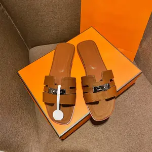 Women's Flat Slippers with Metal Buckle - Stylish & Versatile Spring/Summer New Arrivals Girl Walking Shoes Slide Footwear Flipflop Casual Pedal