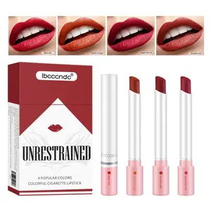 4PCS Cigarette Lipstick Set, Long Lasting Matte and Not Easy To Fade Portable Creative 4-color Makeup Cosmetic Cigarette Mouth Red Lip Glaze Set, Lip Gloss Lip Gloss Gift Box
