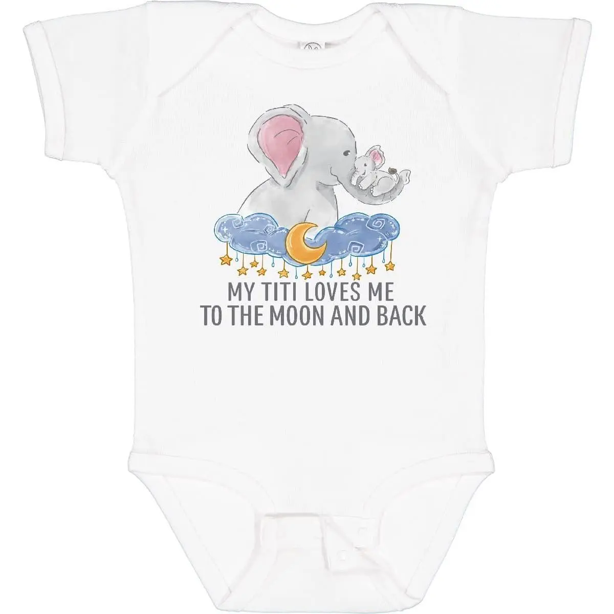 Boys' Fitted 100% Cotton Baby Bodysuit - "My Titi Loves Me To the Moon and Back" Printed Design, Buttons Closure, Kids' Fashion Top, Baby Clothing, Skin-Friendly, Envelope Neck, All Season, 6 Months, Snap Buttons, All Seasons, Crew Neck