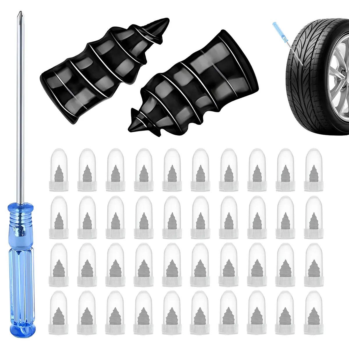 Tire Patch Repair Kit - 40pcs/60pcs Self-Service Vacuum Rubber Plug Tire Repair Tools, Quick Fix for Cars/Trucks, Tractors, Automotive Maintenance Accessory with Self-Sealing Functionality, Self-Sealing Rubber Tyre Repair Tools & Kits