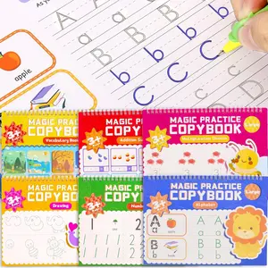6 Pack Large Grooved Handwriting Copybooks,10.2 x 7.4 In Magic Writing Practice Workbooks with Pens,Reusable Alphabet,Numbers Tracing Books
