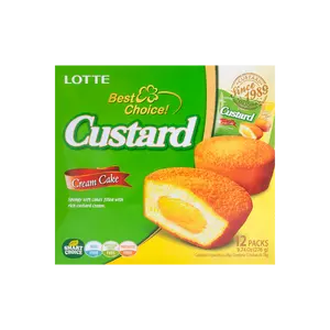 LOTTE Korea Soft Custard Cream Cakes - Korean Dessert, 12 Pieces, 9.74oz Milk Snack
