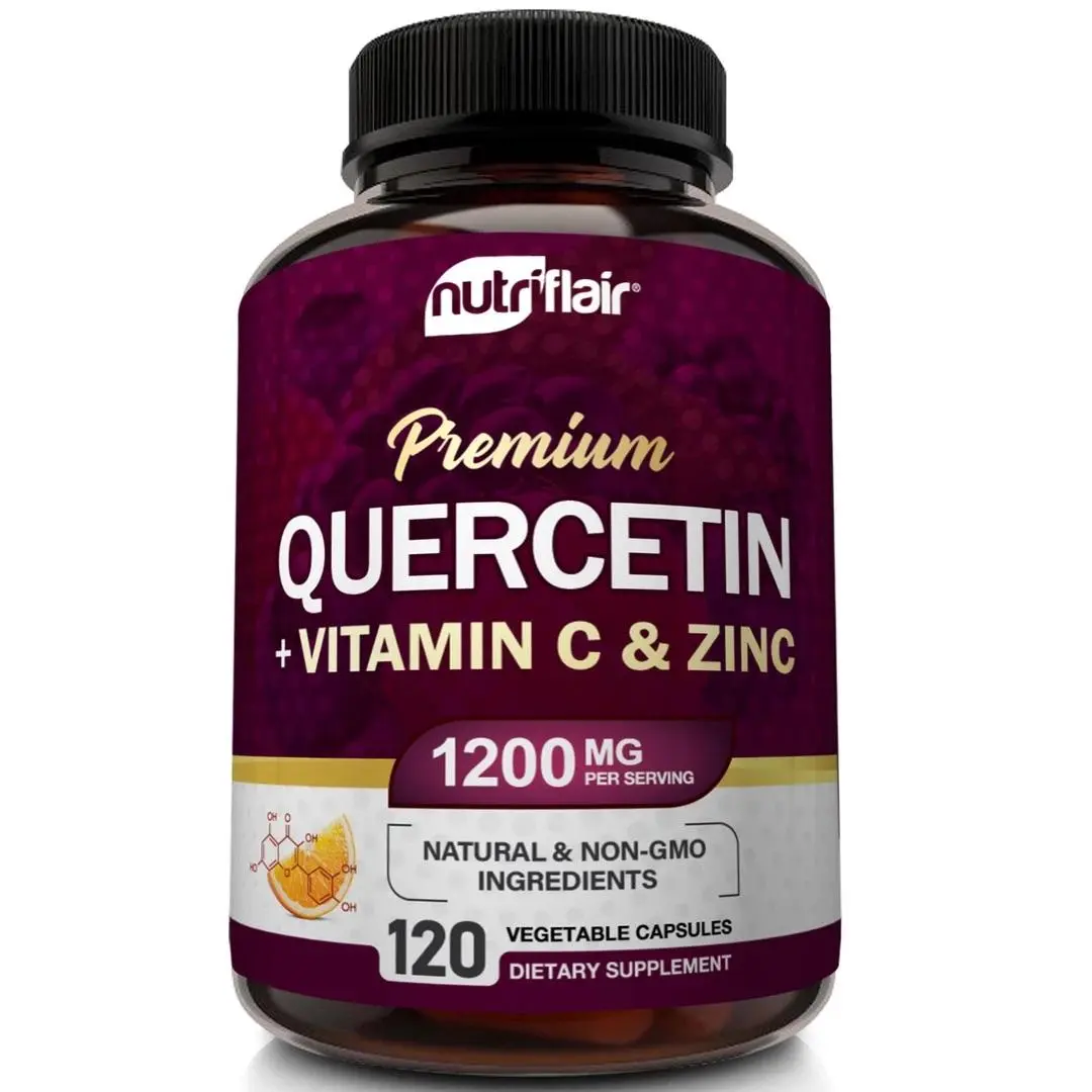NutriFlair Quercetin with Vitamin C & Zinc Dietary Supplement, Cardiovascular & Immune Health Support, Dairy-Free & Vegan-Friendly - 120 Capsules