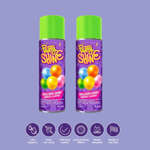 Party Shine Balloon Shine Spray, Silicone Spray for Latex Balloons, Balloon Spray Shine, Waterproof, Fragrance-free and Less Slippery Formula, Perfect for Balloon Decor, Parties, Events, Shiny, 8oz (2 Pack)