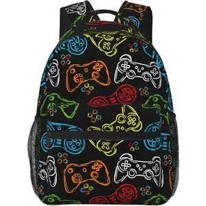 Game Joystick Colorful Silhouettes Backpack School Bag For Students Teens Men Women Laptop Backpacks Travel Daypack Bag With Multiple Pockets