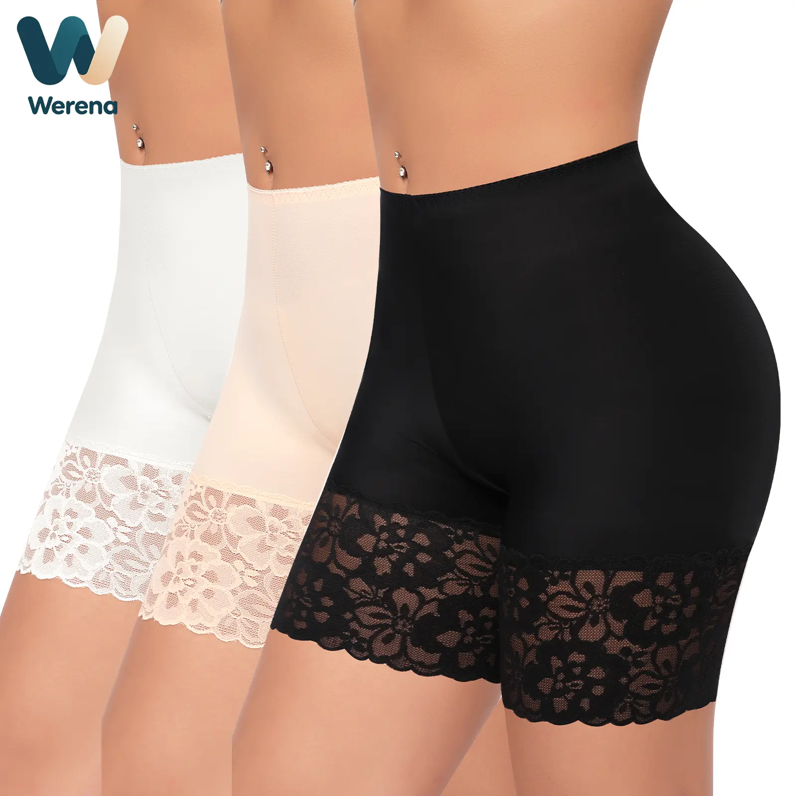 Werena Seamless Lace Slip Shorts for Women Anti Chafing Boyshorts Panties Lightweight Breathable Elastic Fit Basic Bottom Fabric Skirt