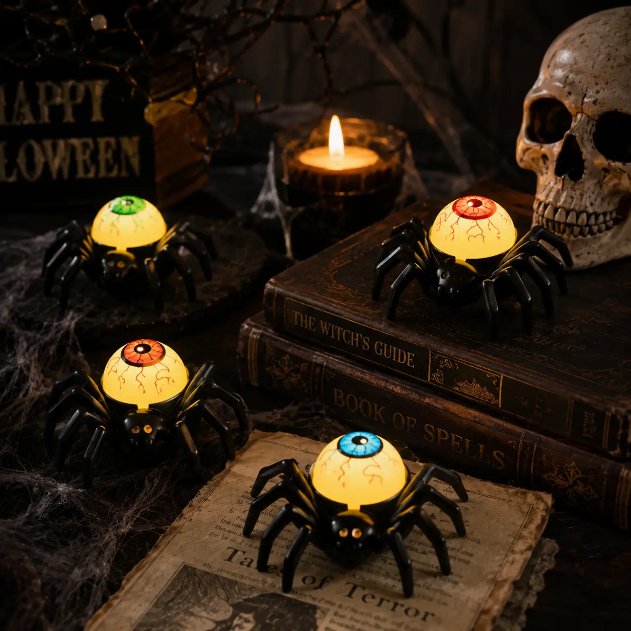 Halloween Eyeball Lights, 12 Pack Glowing Red Eye LED Decorations, Battery Operated Spider Lights for Outdoor Yard, Patio, Haunted House and Halloween Party Decor**