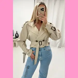 Cropped Trench Coat with Belt and Cuff Straps - 3 Colours