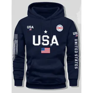 USA flag print hoodie men's fleece sweatshirt, United States letter print unisex casual knit fabric pullover for students and couples fashion hoodie for autumn and winter, 2026 spring pullover hooded sports hoodie