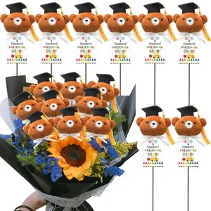 12 Sets Graduation Bear Bouquet Gifts DIY Mini Graduation Bears Bouquet Kits Kindergarden Preschool End of Year Gifts for Students 2026 Grad Party Table Decor Keepsake Photo Props Vase Filler
