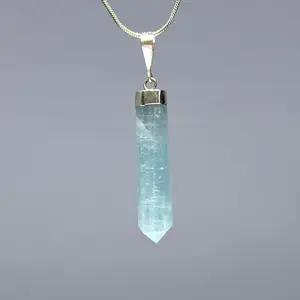 Aquamarine Crystal Necklace, Sterling Silver Gemstone Pendant with Chain