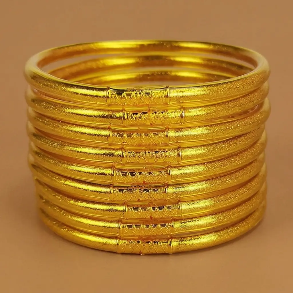 Jelly Bangle Bracelets Set, Glitter PVC Tube Bangles, Stackable Decor Wrist Bands for Women, 9Pcs