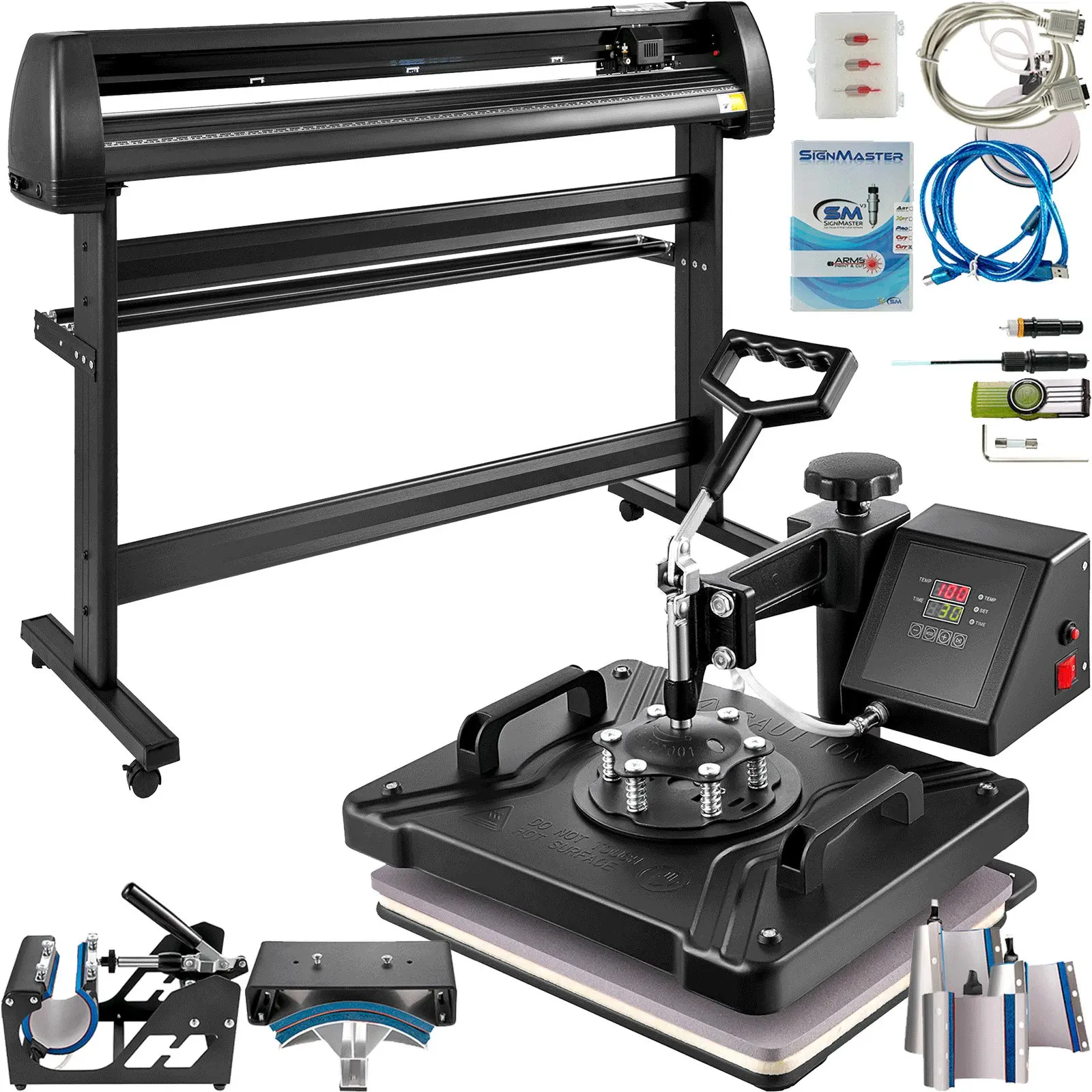 【DealsForYouDays】VEVOR 8-in-1 Heat Press Sublimation Combo, 53" Vinyl Cutter Cutting Plotter, 360° Rotation Design, 900W Power, Adjustable Force & Speed, Easy Combined Use, High Efficiency Tool Kit