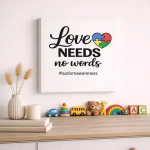 Love Needs No Words canvas | Autism Awareness puzzle heart