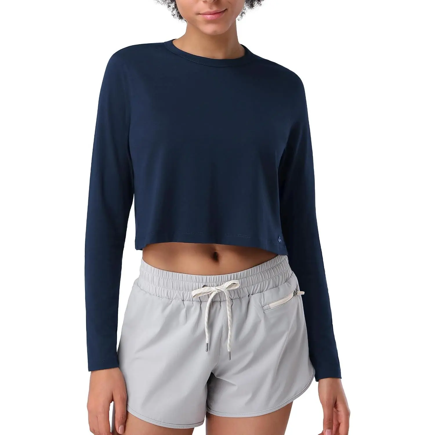 Pioneer Camp Women's Long Sleeve Bamboo Viscose Crop Tops, Loose Elastic Breathable Activewear Athletic Shirts, Aesthetic Gym Apparel for Yoga & Fitness Training Wear, Fitness Clothes Tops, Elastic Breathable Sportswear