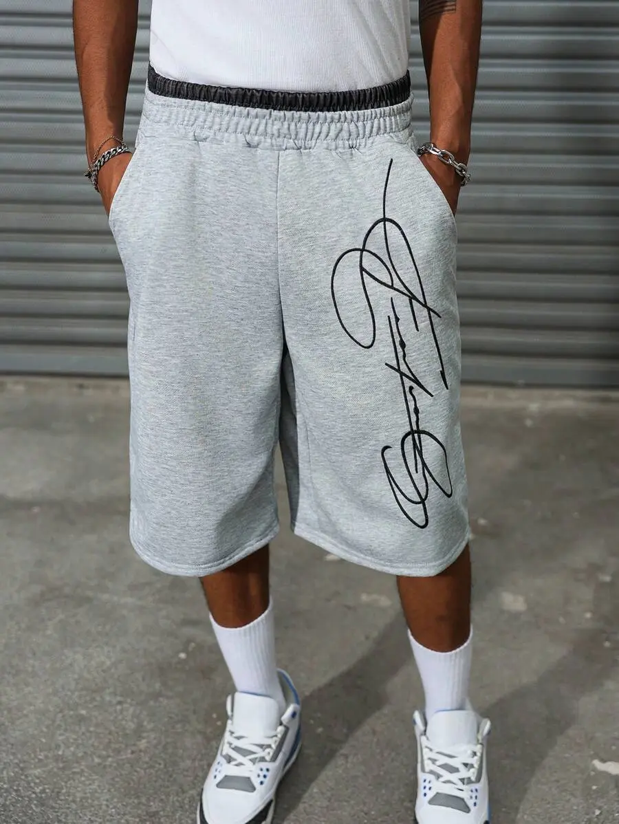 Men's 2-In-1 Waistband Patchwork Embroidered Casual Basketball Shorts, Summer, Men Graphic Shorts Wide Leg