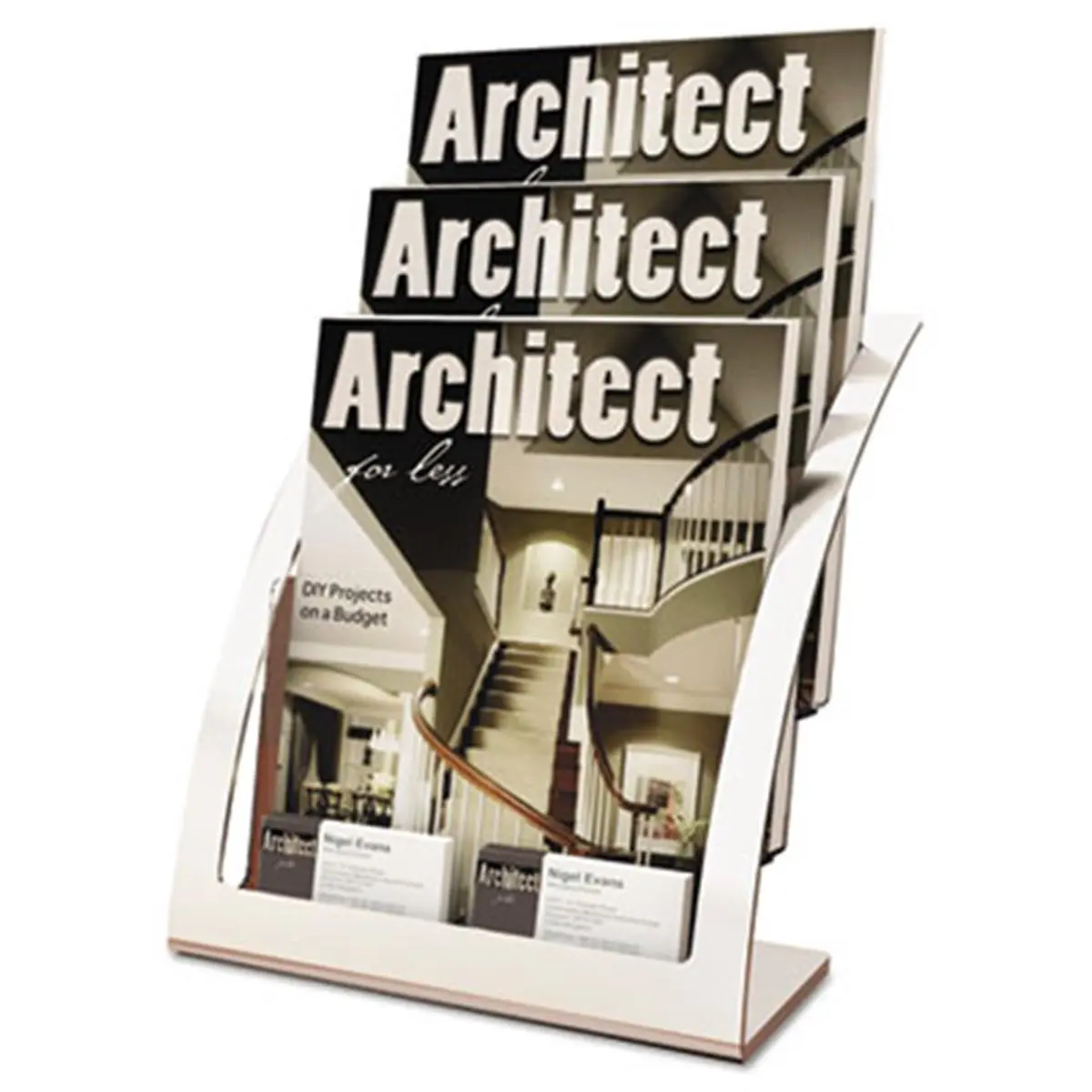 212 MAIN 3-Tier Magazine File Holder - 11.25w x 6.94d x 13.31h Silver Office Storage, Modern Contemporary Decorative Metal Desk Supplies Organizers & Dispensers, Office Stationery Accessory
