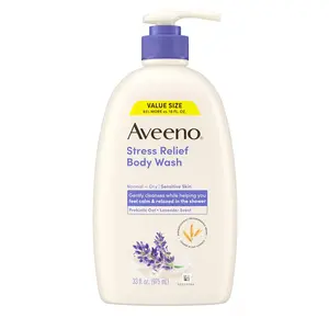 Aveeno Stress Relief Body Wash, Lavender Scent with Nourishing Prebiotic Oat, Sensitive Skin Body Wash for Normal to Dry Skin, Paraben-, Dye-, and Soap-Free, Value Size 33 Fl Oz