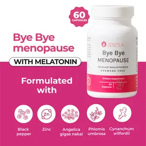 Zenzsual Bye Bye Menopause Natural Hormone-Free Supplement for Women's Wellness | Supports Sleep, Mood & Hormonal Balance | 60 Capsules - Healthcare, Fitness, Ethically Sourced, plant base, Hormon-free