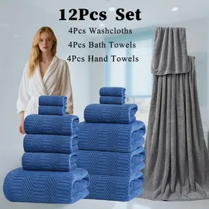 12-Piece Bathroom Premium Towel Set (4 Washcloths + 4 Hand Towels + 4 Bath Towels) - Soft, Absorbent & Quick-Drying, Suitable for Bathroom, Shower & Hotel Use, Multiple Colors