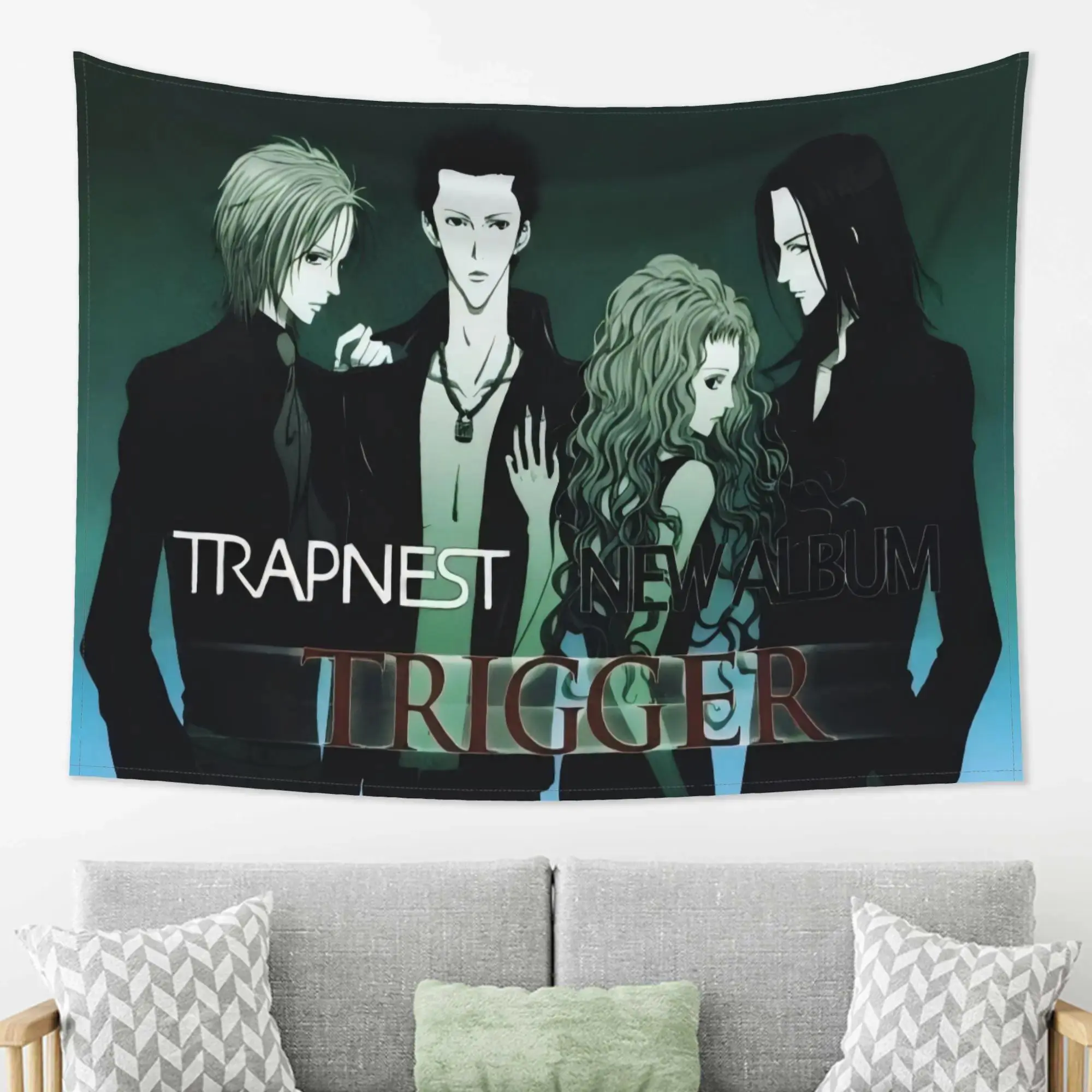 NANA Trapnest Anime Band Print Wall Tapestry - Lightweight Asian Style Wall Decor, Black Accent Home Supply, Photo Backdrop for Bedroom, Family Gift with Buddhism Theme (Table Decor Compatible), Love