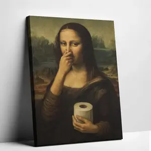 Funny Mona Lisa Bathroom Poster Wall Art Vintage Decor Parody Art Print Humorous Poster Eco-Friendly Material Fade-Resistant Waterproof UV-Protected Vibrant Colors - Decoration