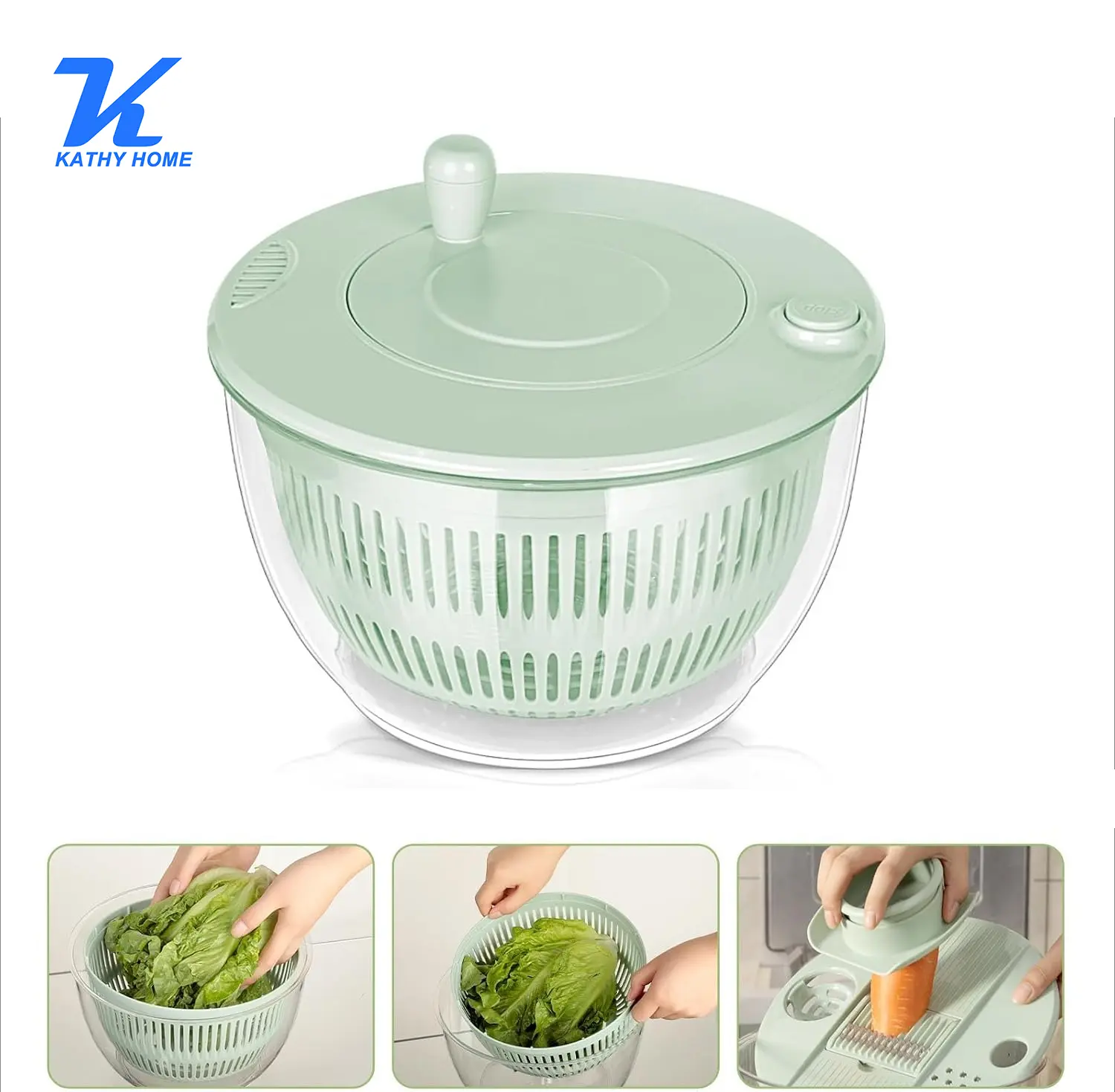 Salad Spinner Large, 3 IN 1 Vegetable and Fruit Washing Bowl with Strainer, Lettuce Spinner with 5 Blades Slicer, Egg Yolk Strainer, Salad Bowl for Efficient Salad Preparation, 5.3 Qt Kitchen Gadgets Set#SummerWins#DFYD