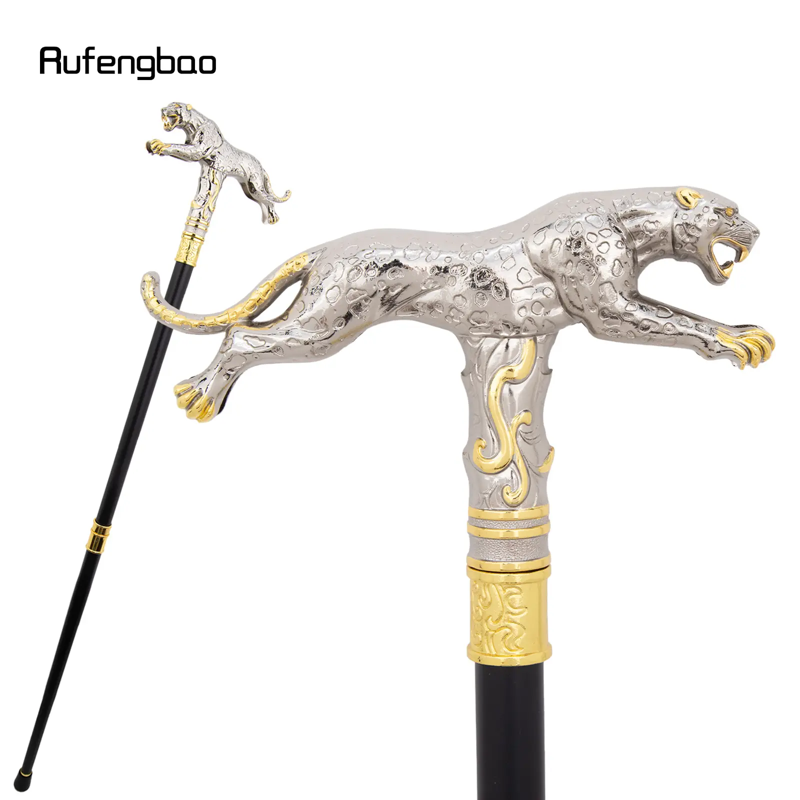 Golden White Running Leopard with Tail Walking Stick Decorative Cospaly Party Fashionable Cane Halloween Crosier Cane 94cm Party Decoration Supplies, Party Supply, Party Accessories