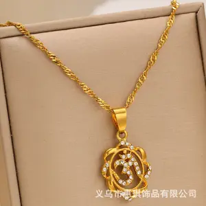 Minimalist Zircon Necklace Symbol Yoga Charm Necklace for Women Arabic Letter Indian Religious Pendant Necklace