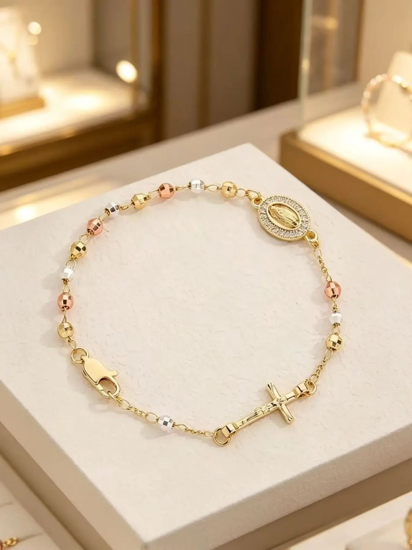 Rosemary Prayer Beads Bracelet, Cross Rhinestone Chain, Colorful High-End Fashion Gift Jewelry, Faith Jewelry, Your Portable Prayer Companion, Alloy Chain Bracelet