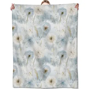 Flannel Blanket |Elegant Watercolor Dandelion Floral Soft Flannel Throw Blanket, Lightweight Cozy All-Season Nature Botanical Gifts For Flower Lovers, Perfect For Home Bedroom Couch Living Room Decor| Home & Gift