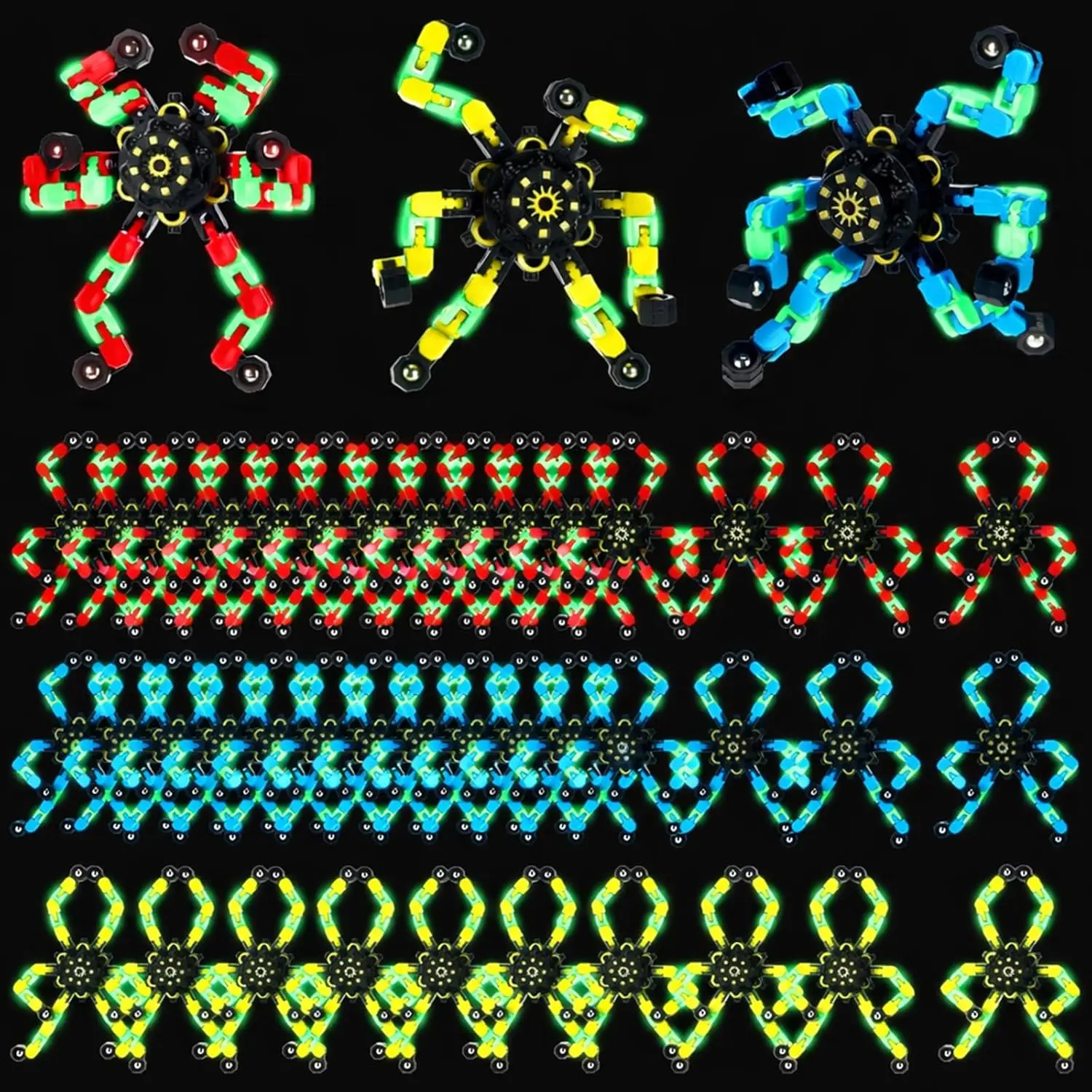 10/20/30/40 Pcs Deformation Fidget Spinners - Luminous Glow-in-Dark Classic & Robot Designs, Sensory Calming Fidget Set, Stress Relief Party Favors for Classroom Exchange, Sensory Fidgets