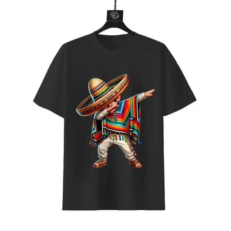 Men's Cinco de Mayo Dabbing Boy Graphic Tshirt, Soft 100% Cotton Short-Sleeve Round Neck for Daily Wear and Fitness
