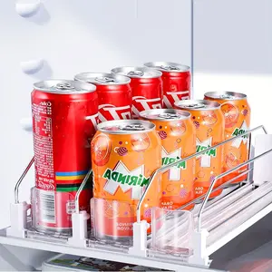 Adjustable 2/3 Tier Refrigerator Wine Beverage Organizer Rack with Push Sliding Track, Clear Storage Rack, Space-Saving Storage Solution for Fridge