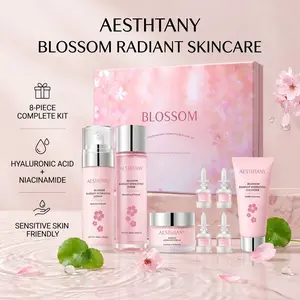 Korean Glass Texture Revival 8-Piece Set, Cherry Blossom, Hydrating, Moisture and Nourishing, Suitable for Sensitive Skin, Contains Ha, Niacinamide, Centella, Gift for Her