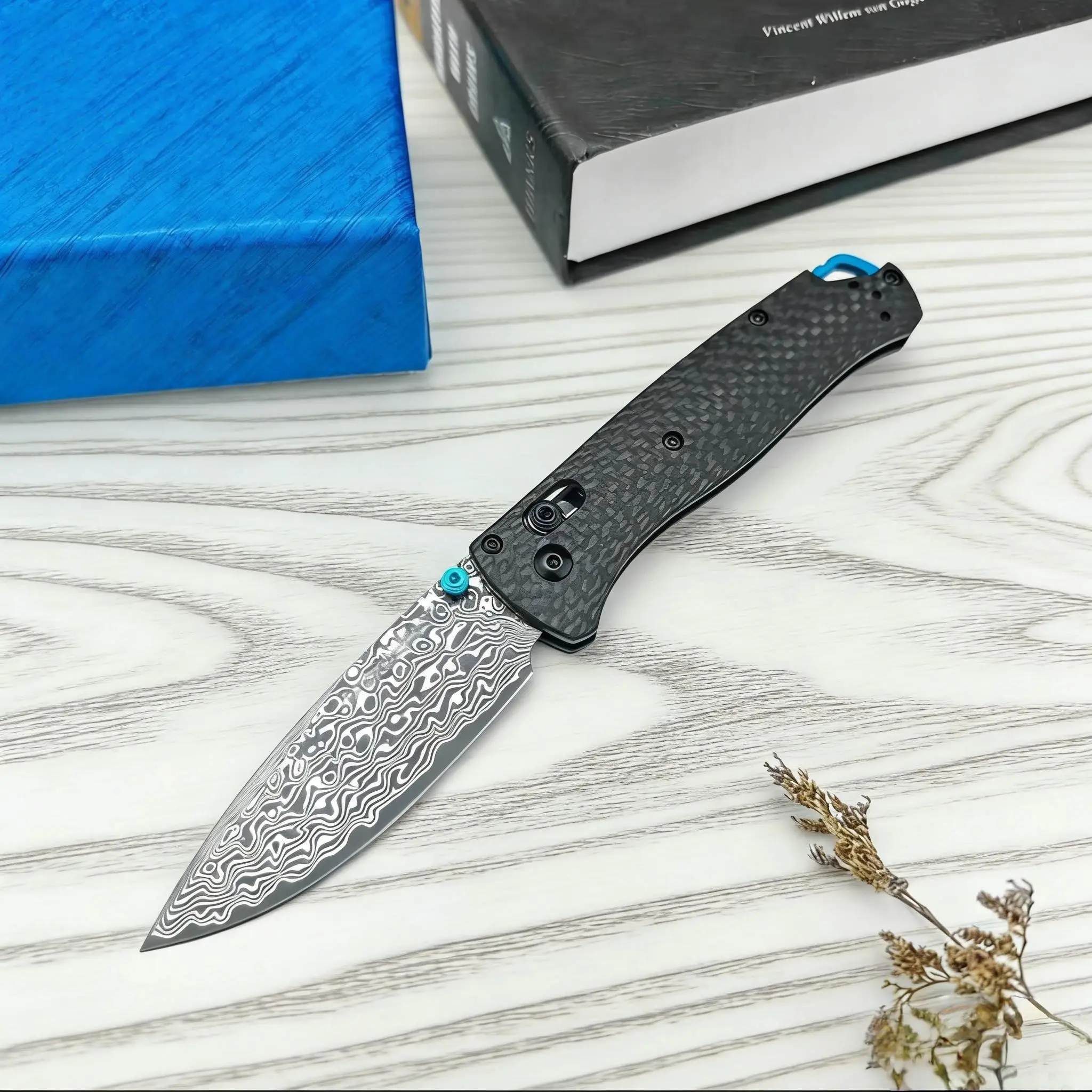 535Damascus Steel Blade Folding Utility Knife Carbon Fiber Handle Kitchen Tool Men Gift EDC Tools Outdoor Camping Pocket Knives