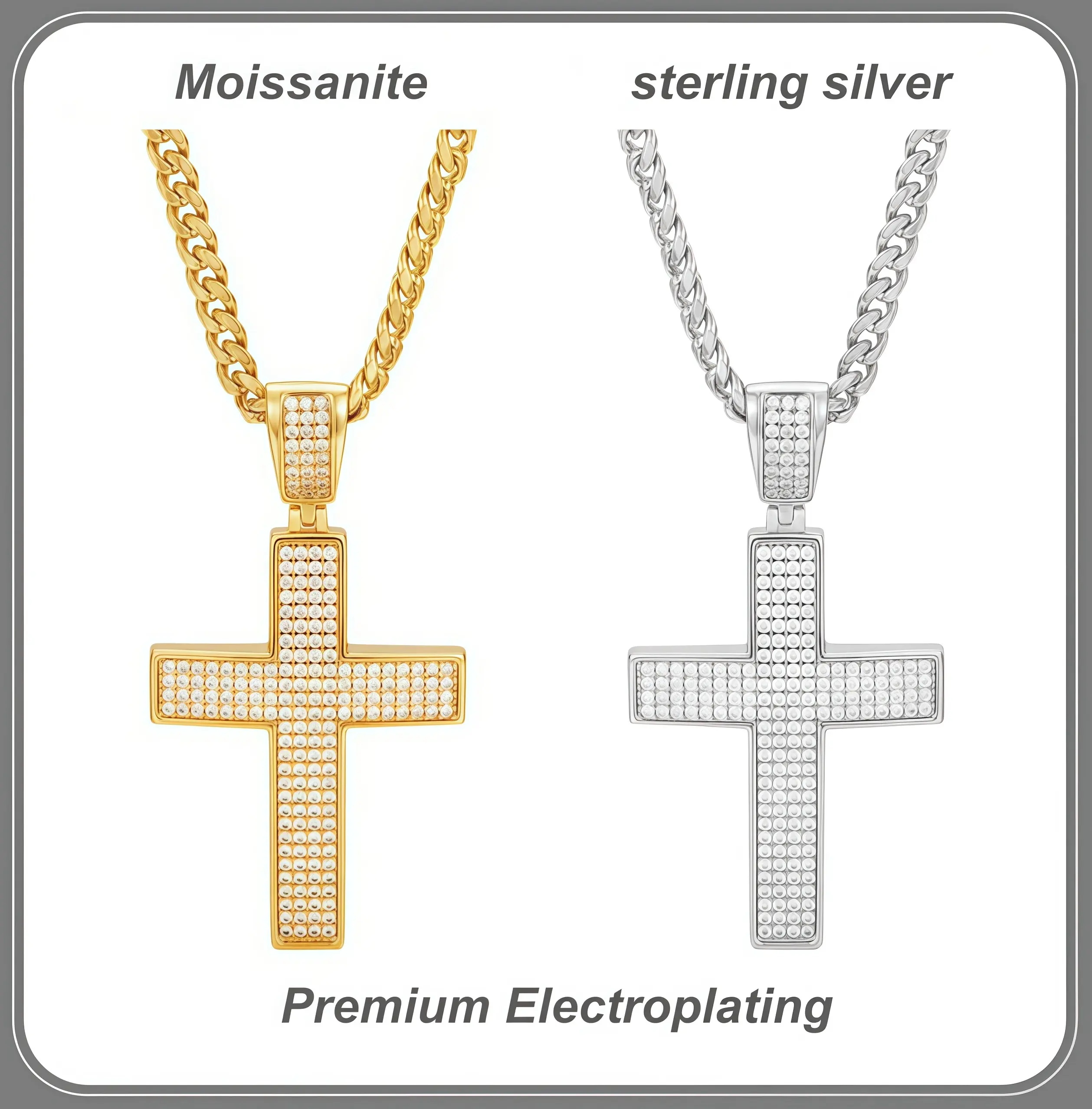 chain  and  cross Silver-Set Full-Diamond Hip-Hop Cross Necklace with Cuban Chain Mossanite Material: A Gem More Brilliant Than Diamond Mossanite Outshines Diamond with 2.639 Times More Astonishing Fire