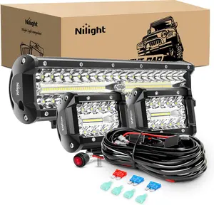 Nilight LED Light Bar Set - 12-Inch 300W Triple Row Spot-Flood Combo Work Driving Lamp, 2 Pcs 4-Inch 60W Lamps with Wiring Harness, Off-Road Compatible for ATV, Boat, Underglow Car Automotive Lighting Parts