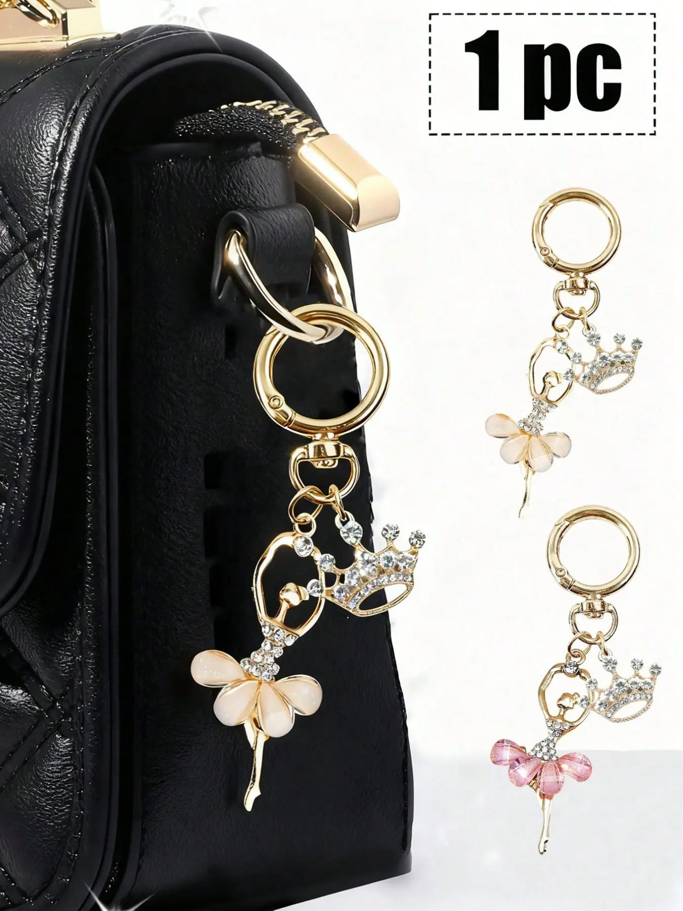 Elegant Ballet Dancer Keychain, Shiny Ballerina Pendant, Crystal Crown Charm, DIY Jewelry Accessories, Enamel Alloy Key Ring, Keychains Cute, Keychain for Purse, Key Charms
